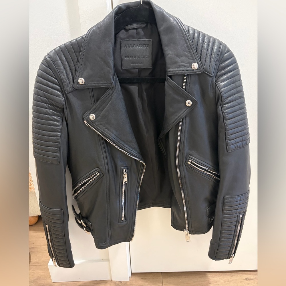 AllSaints Black Moto/Biker Leather Jacket